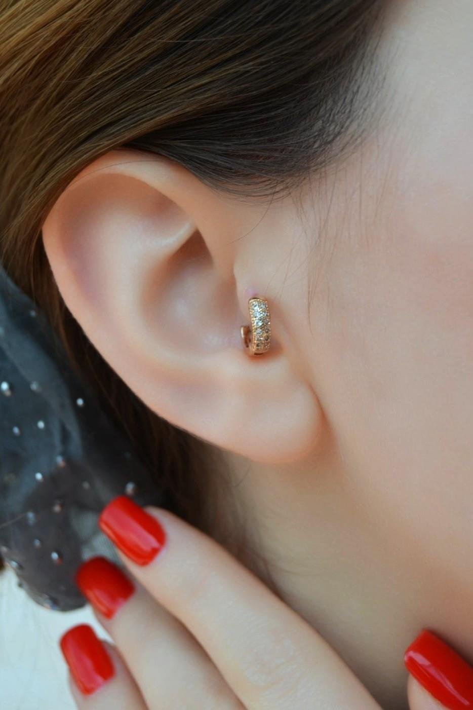 Bombeli Taşlı Halka Tragus Piercing Helix Kıkırdak Rose Gold Renk