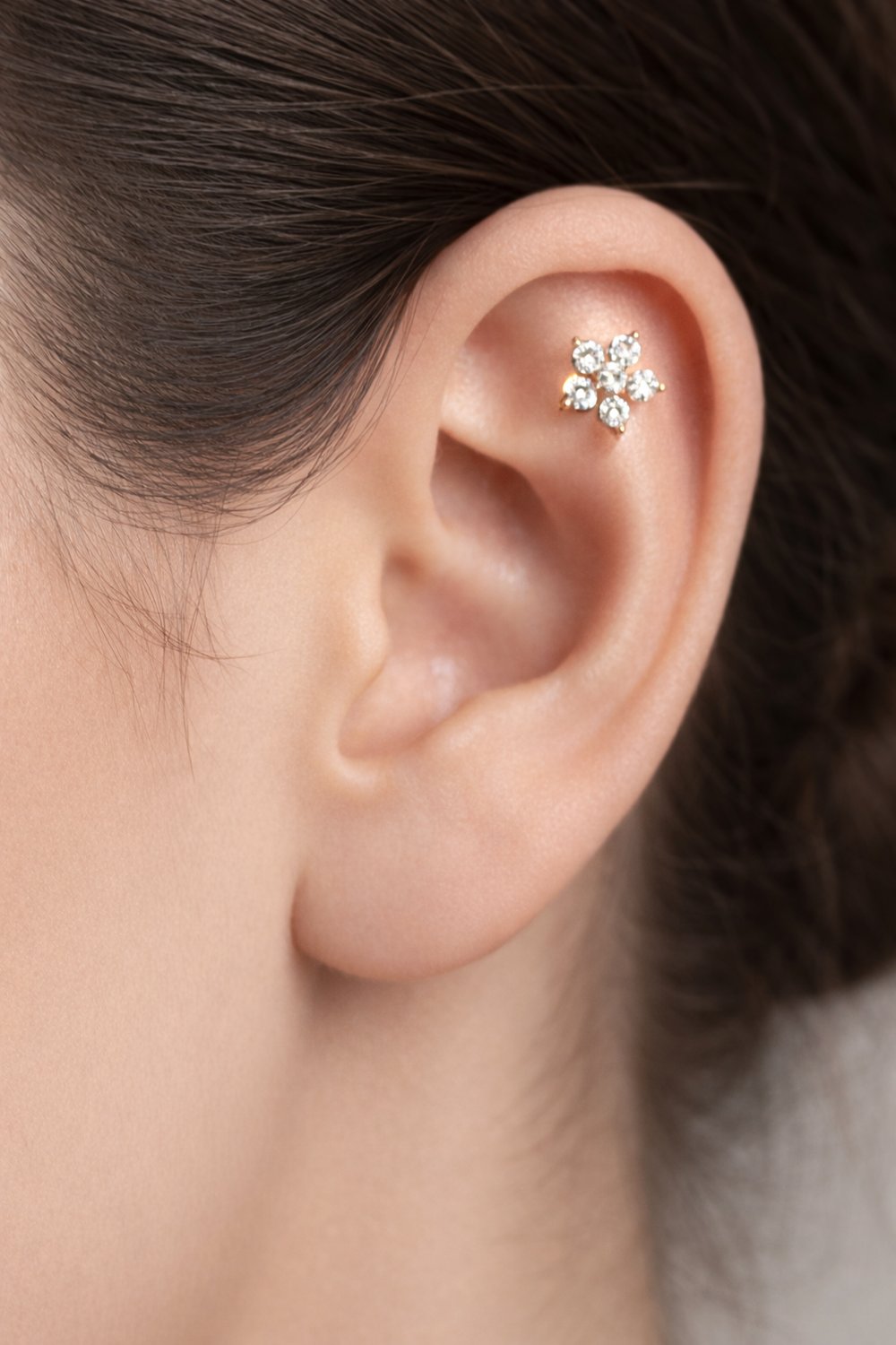 Çelik Çiçek Tragus Piercing Helix Kıkırdak Küpesi Gold Renk