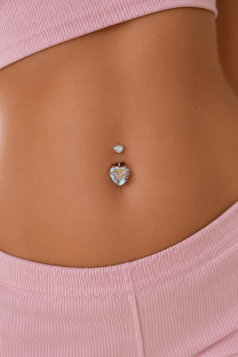 Çelik Hologram Kalp Model Tektaş Göbek Piercing Gümüş Renkli