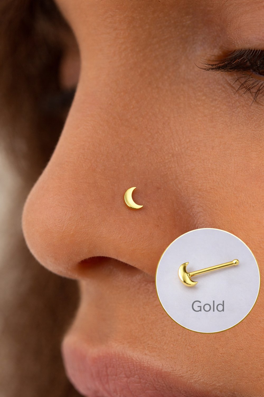Mini Ay 316 L Çelik Hızma Gold Renk Hilal Ay