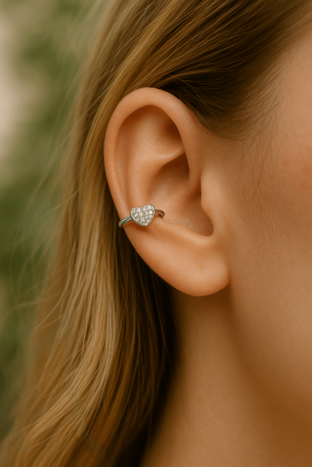 Mini Kalpli Earcuff Sıkıştırmalı Kıkırdak Küpesi