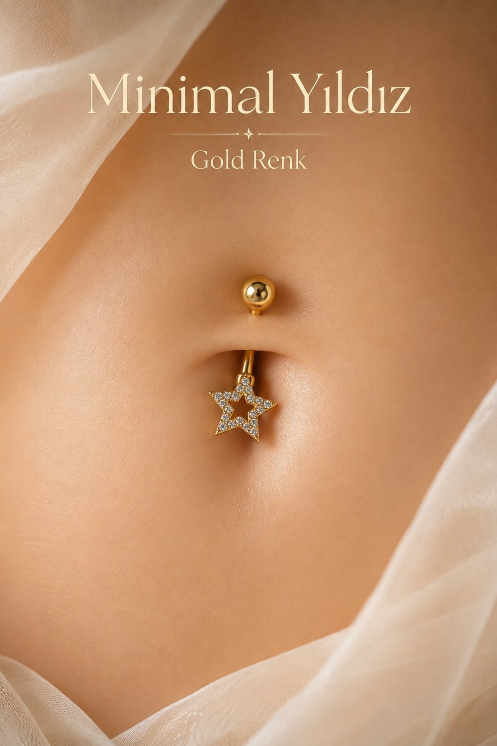 Minimal Yıldız Zirkon Taşlı Göbek Piercingi