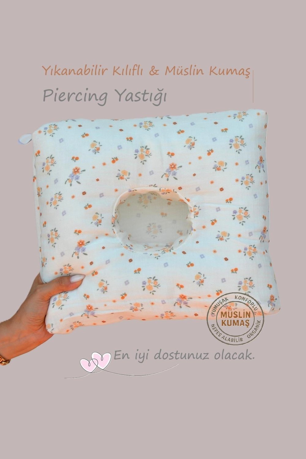 Piercing Yastığı – Yıkanabilir Kılıflı Sarı Çiçekli Müslin – Kulak Delme Sonrası Özel Uyku Yastığı