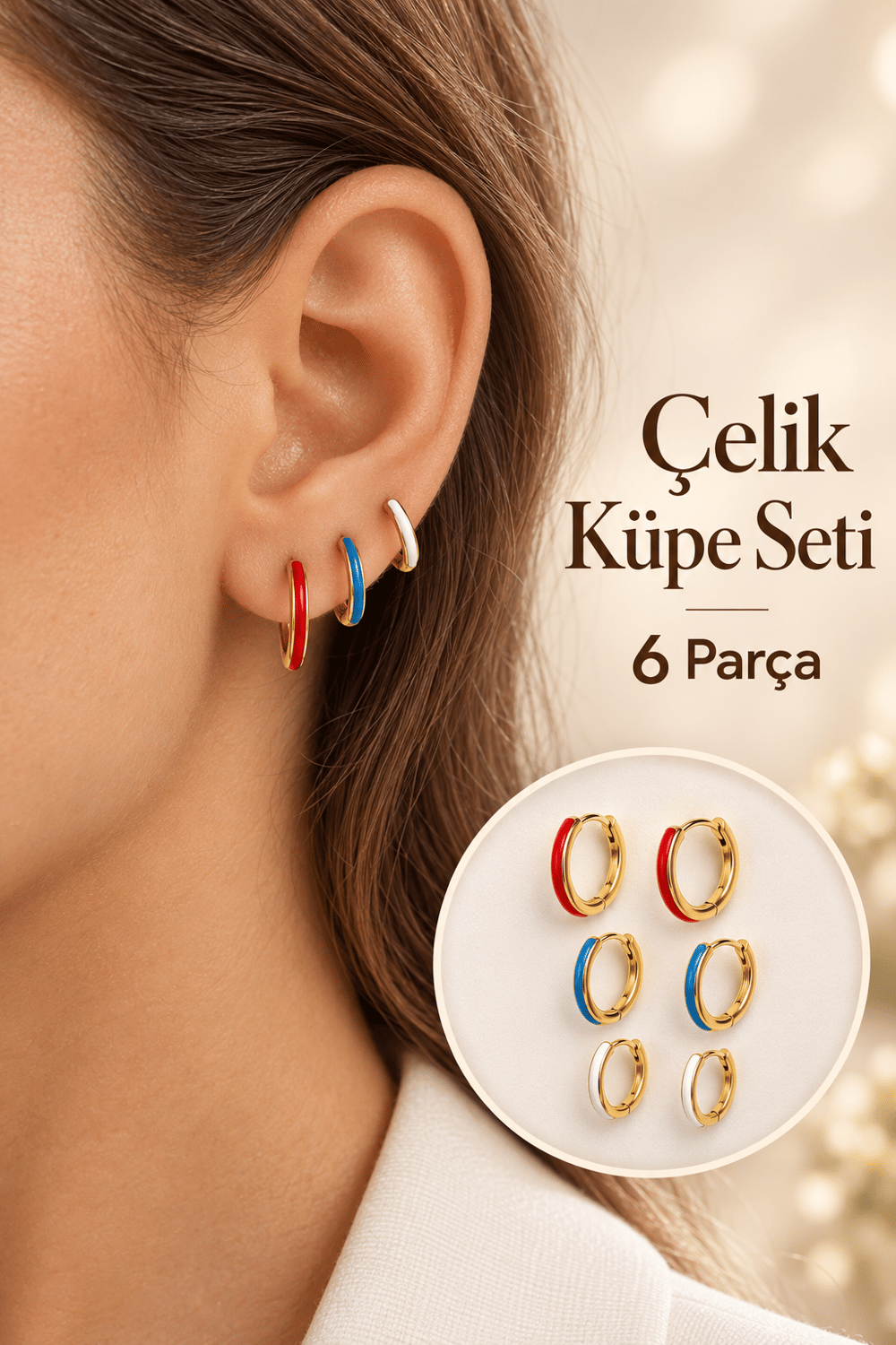 Renkli Çelik Küpe Seti 6 Parça