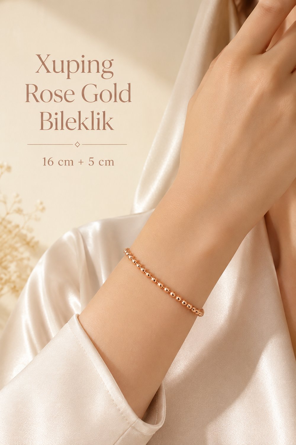 Rose Gold Dorika Topçuklu Kadın Bileklik 16 cm + 5 cm