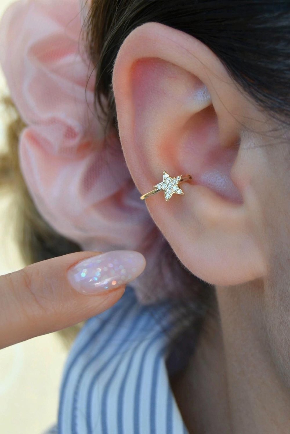 Sıkıştırmalı Kıkırdak Küpesi Mini Yıldız Earcuff