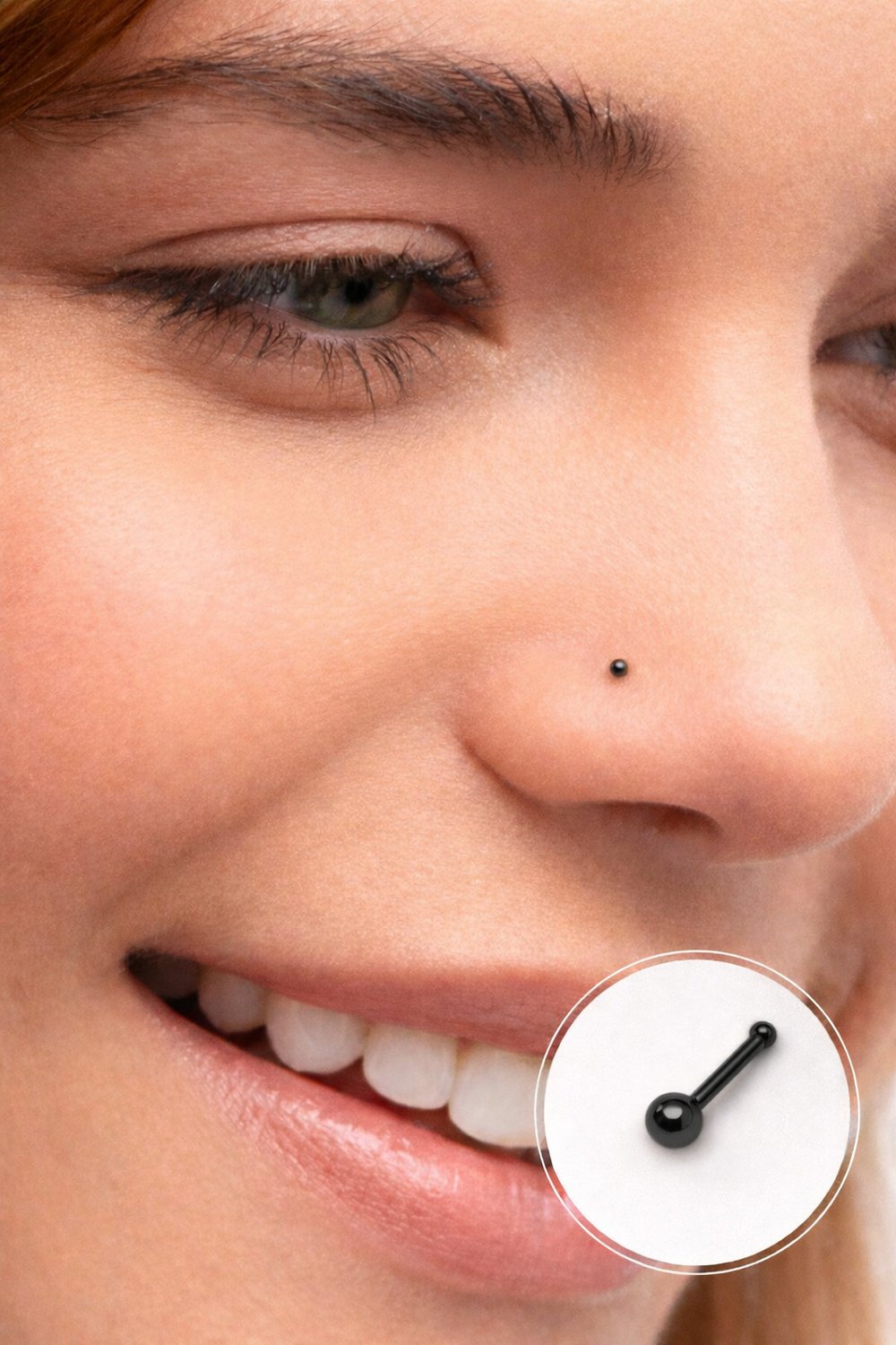Siyah Renk 1.5 mm Çelik Top Hızma Burun Piercingi