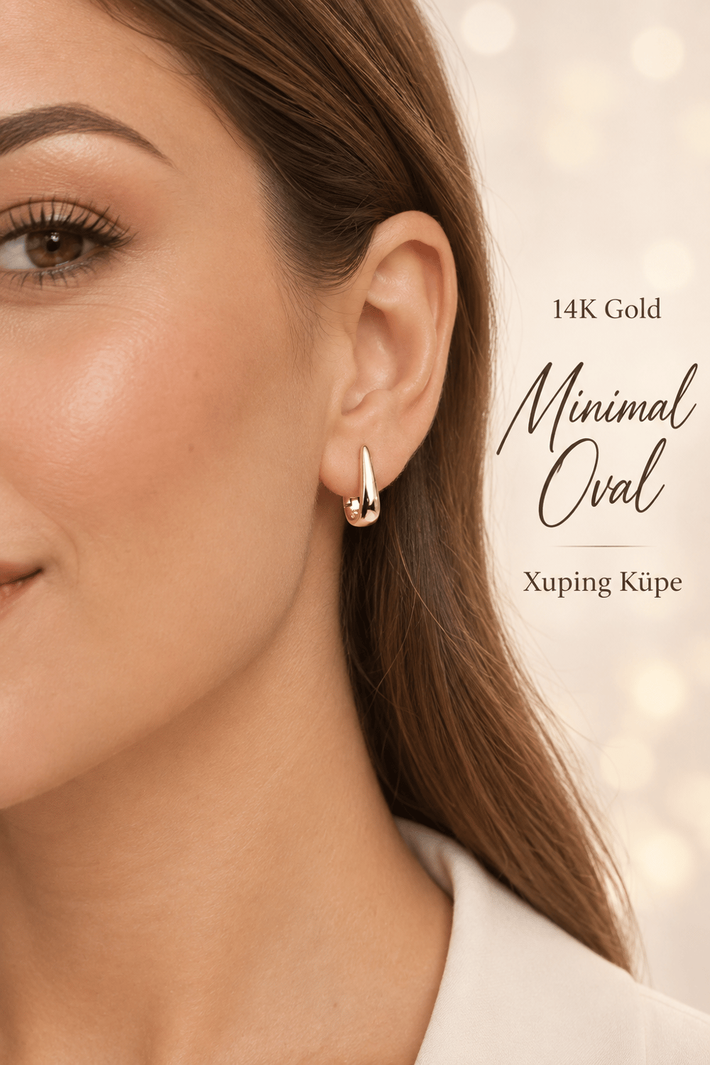 Xuping Mini Oval Halka Küpe 14K Gold Renk Minimal Küpe 1 Çift