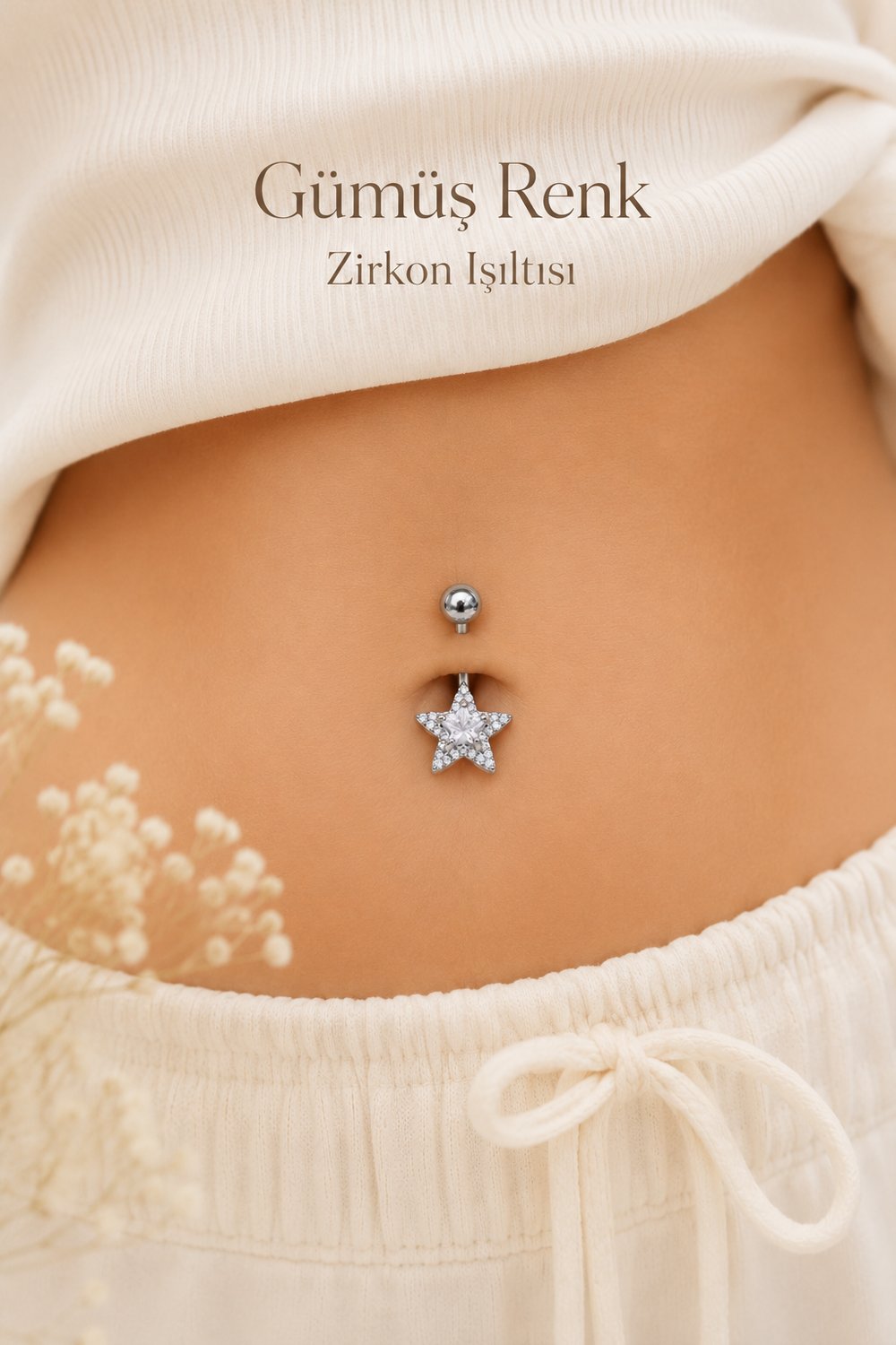 Yıldız Model Göbek Piercingi Yıldızlı Çelik