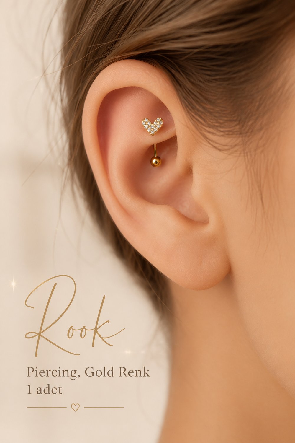 Zirkon Taşlı Kalp Rook Piercing