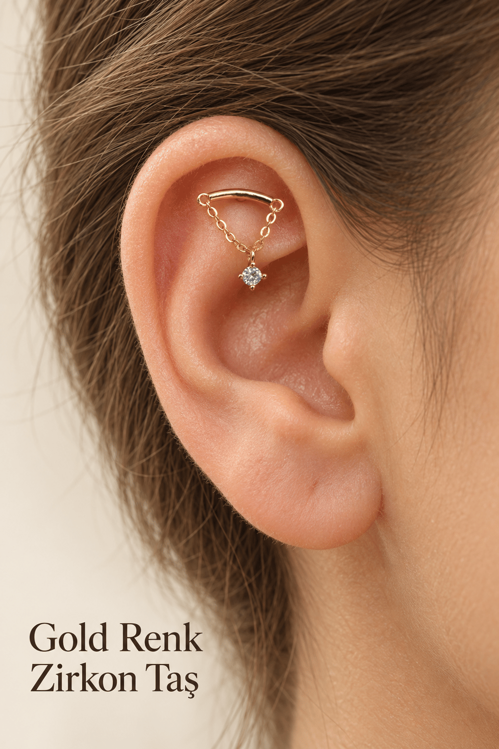 Zirkon Taşlı Zincirli Helix Flat Piercing Kıkırdak Upper Helix 1 Adet
