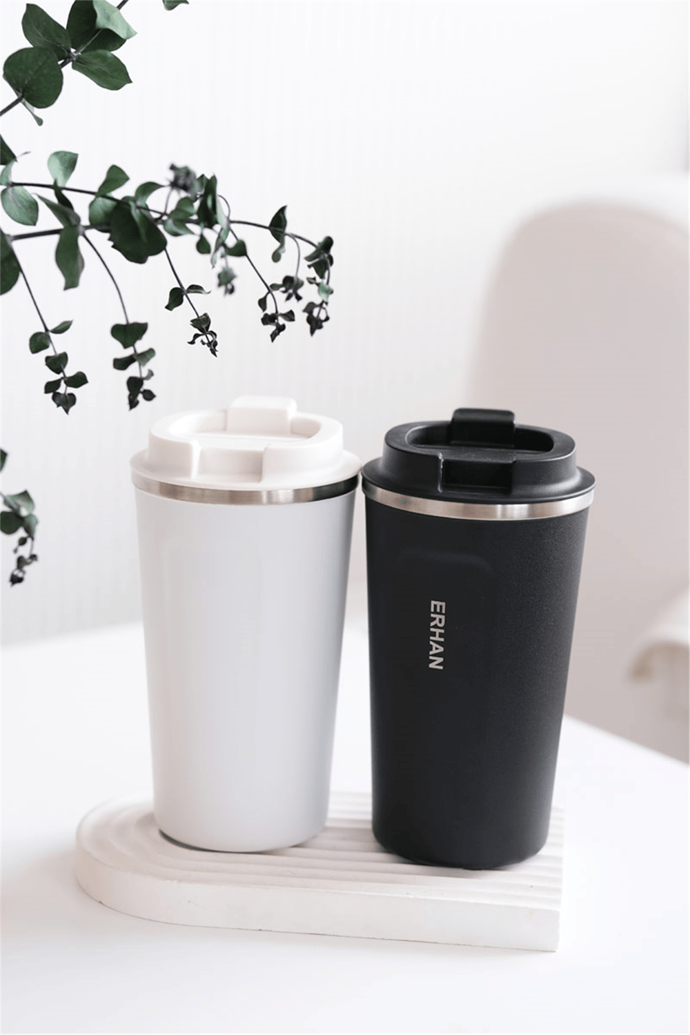 Beyaz Kişiye Özel 510 Ml Paslanmaz Çelik Kahve Termosu