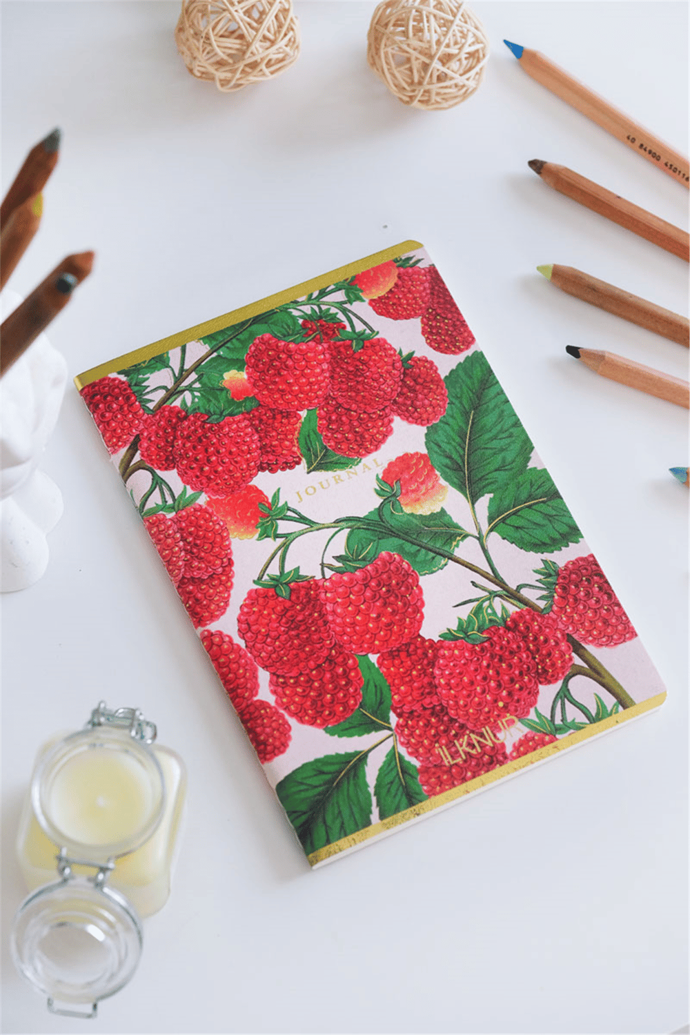 Kişiye Özel Ahududu Desenli A5 Çizgili Defter