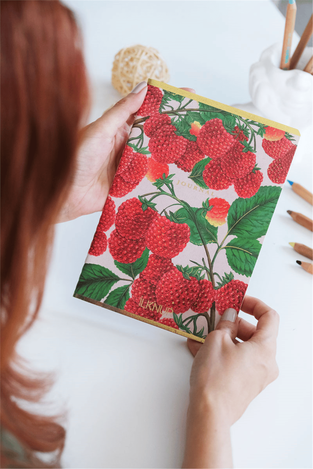 Kişiye Özel Ahududu Desenli A5 Çizgili Defter
