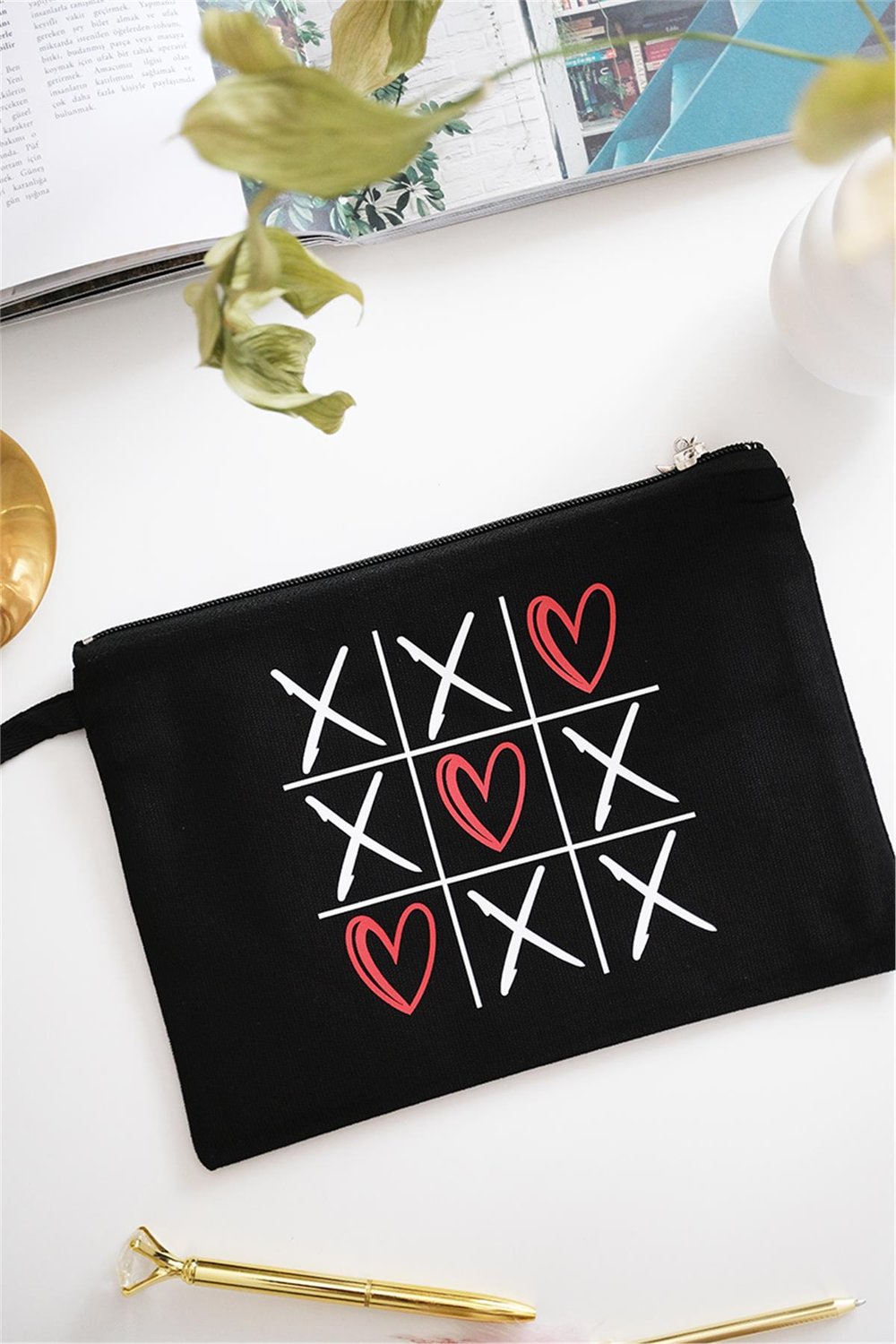 Kalpli Siyah Renk Clutch Çanta