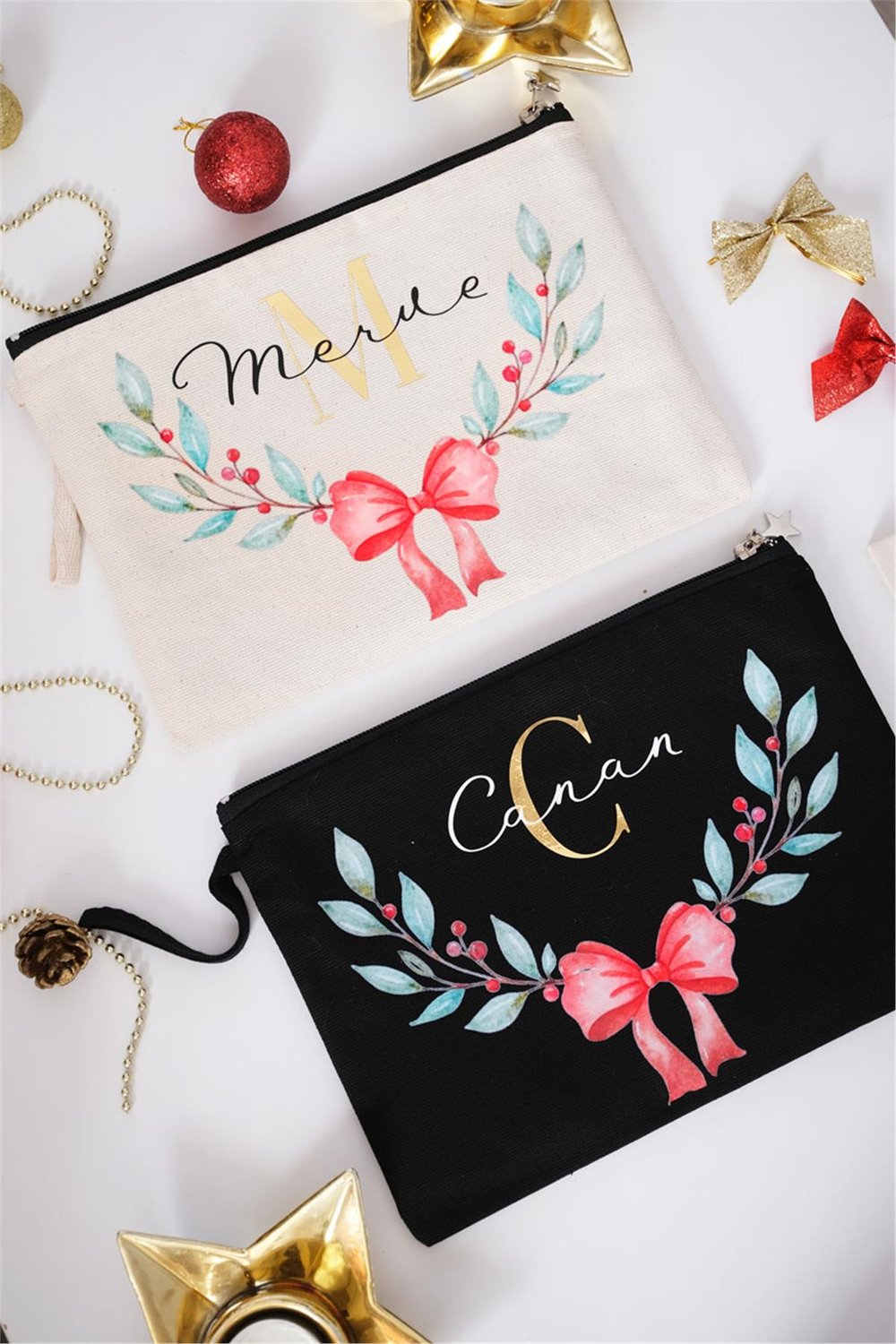 Kişiye Özel Yılbaşı Temalı Siyah Renk Clutch Çanta