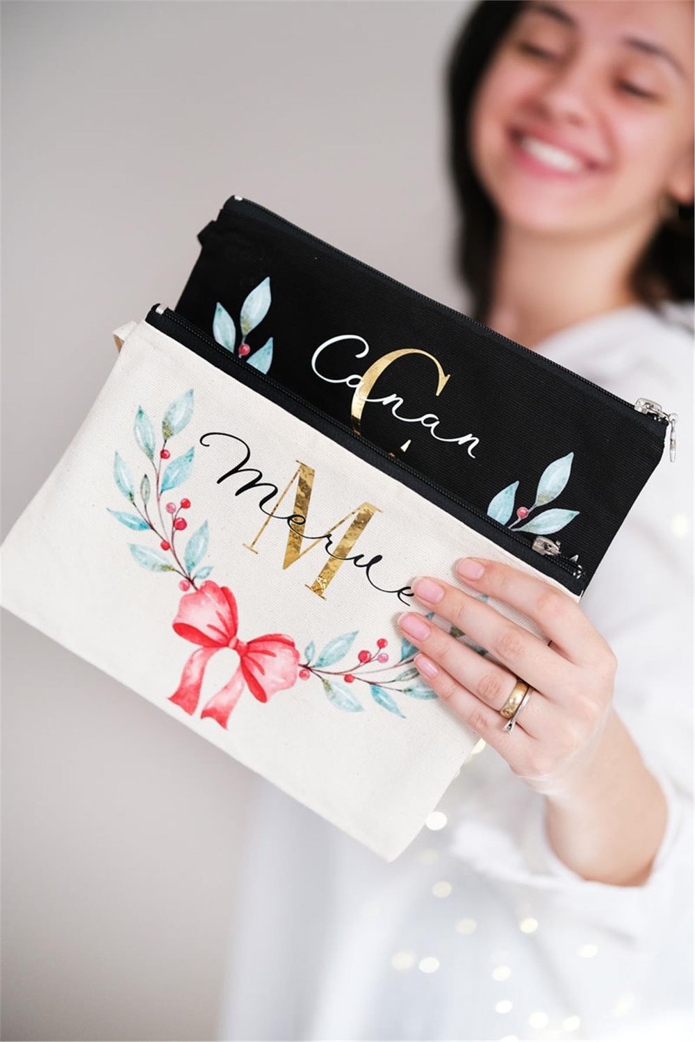 Kişiye Özel Yılbaşı Temalı Siyah Renk Clutch Çanta