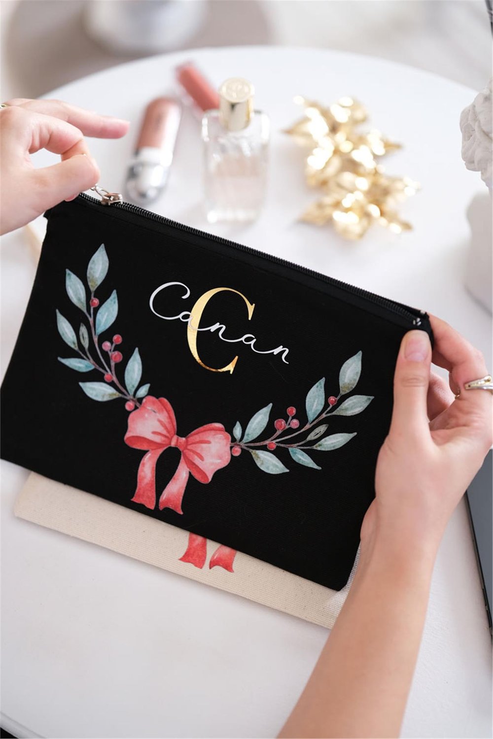 Kişiye Özel Yılbaşı Temalı Siyah Renk Clutch Çanta