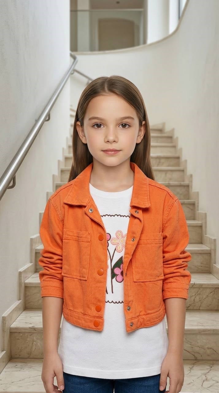 Kız Çocuk Turuncu Jean Ceket