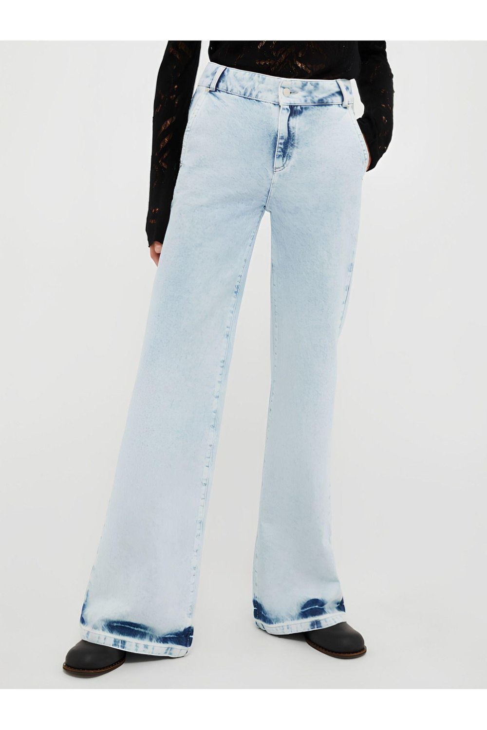 Kadın Vintage Jean Bol Paça Kot Pantolon