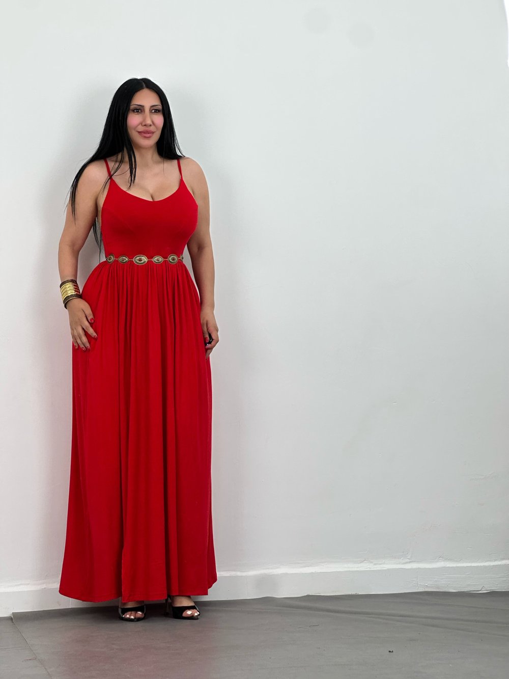 Ayarlanabilir Askılı Maxi Elbise 