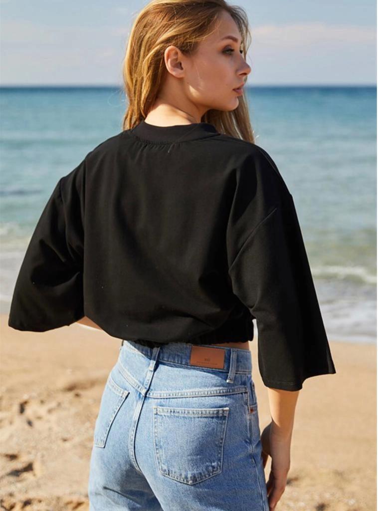 Bisiklet Yaka Crop Tshirt