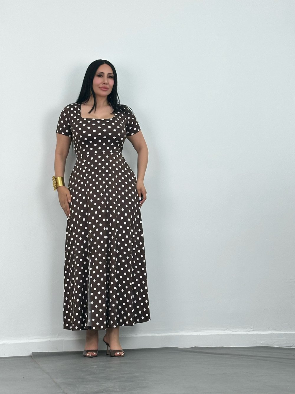 Puantiyeli Maxi Elbise 