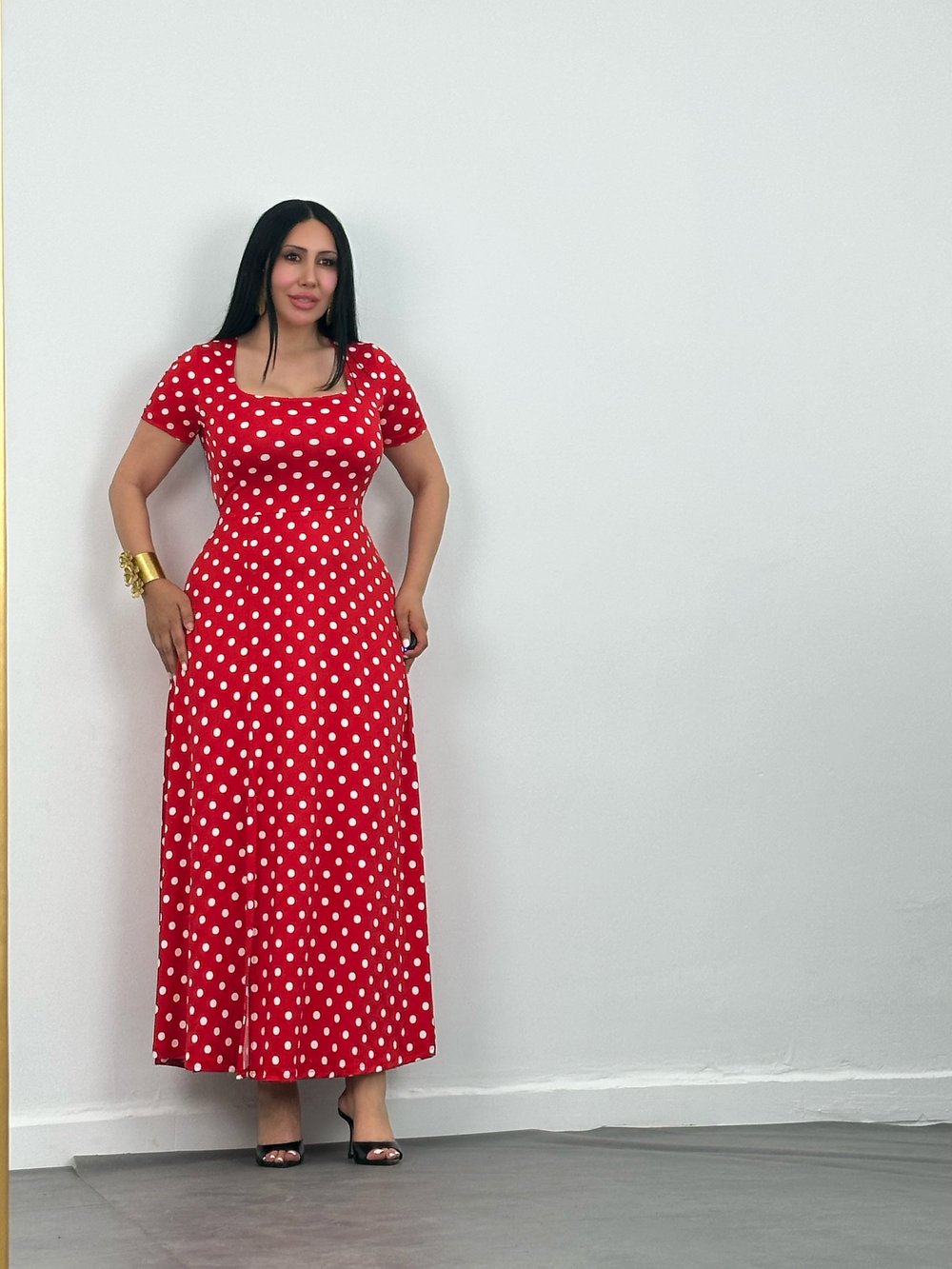 Puantiyeli Maxi Elbise 