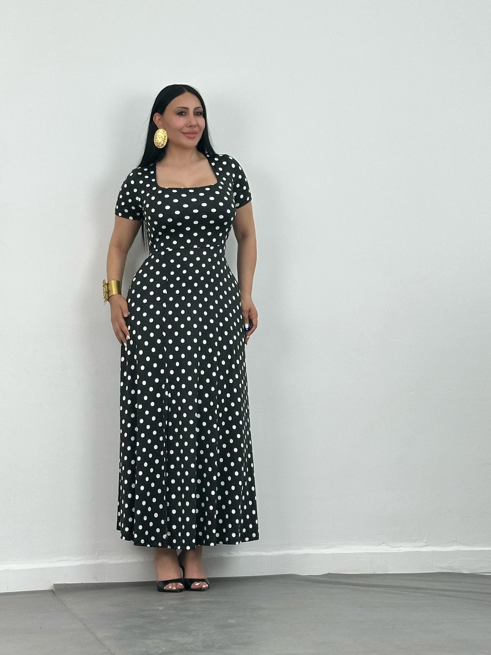 Puantiyeli Maxi Elbise 
