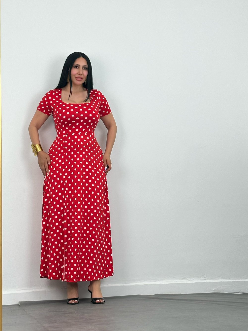 Puantiyeli Maxi Elbise 