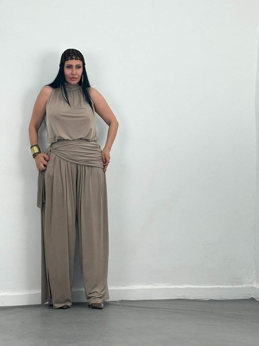 Şal Detaylı Bluz Pantolon Takım