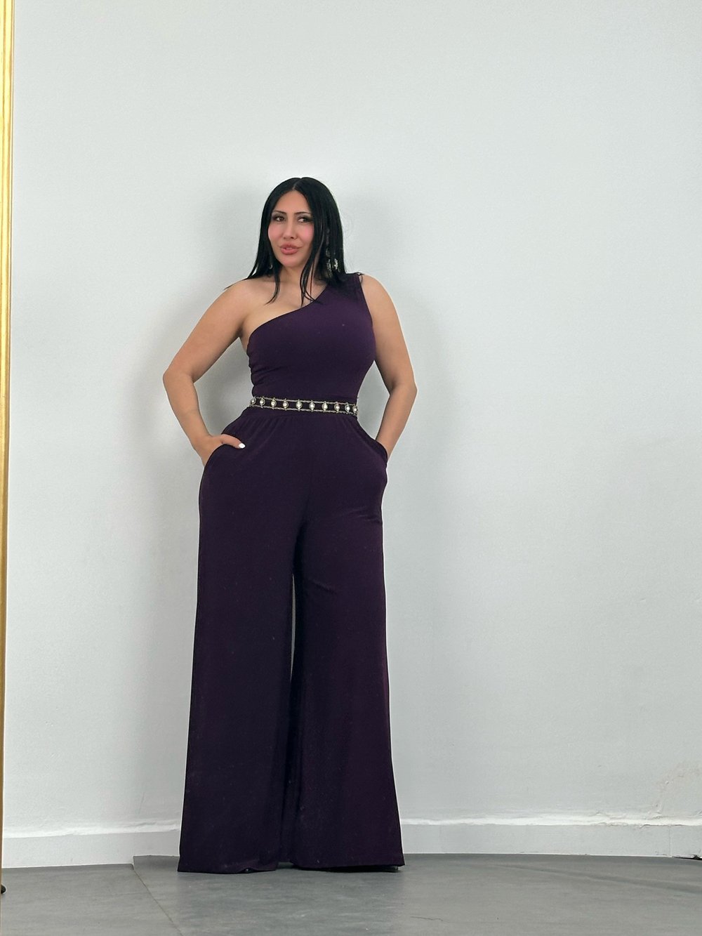 Tek Omuz Sandy Kumaş Tulum 