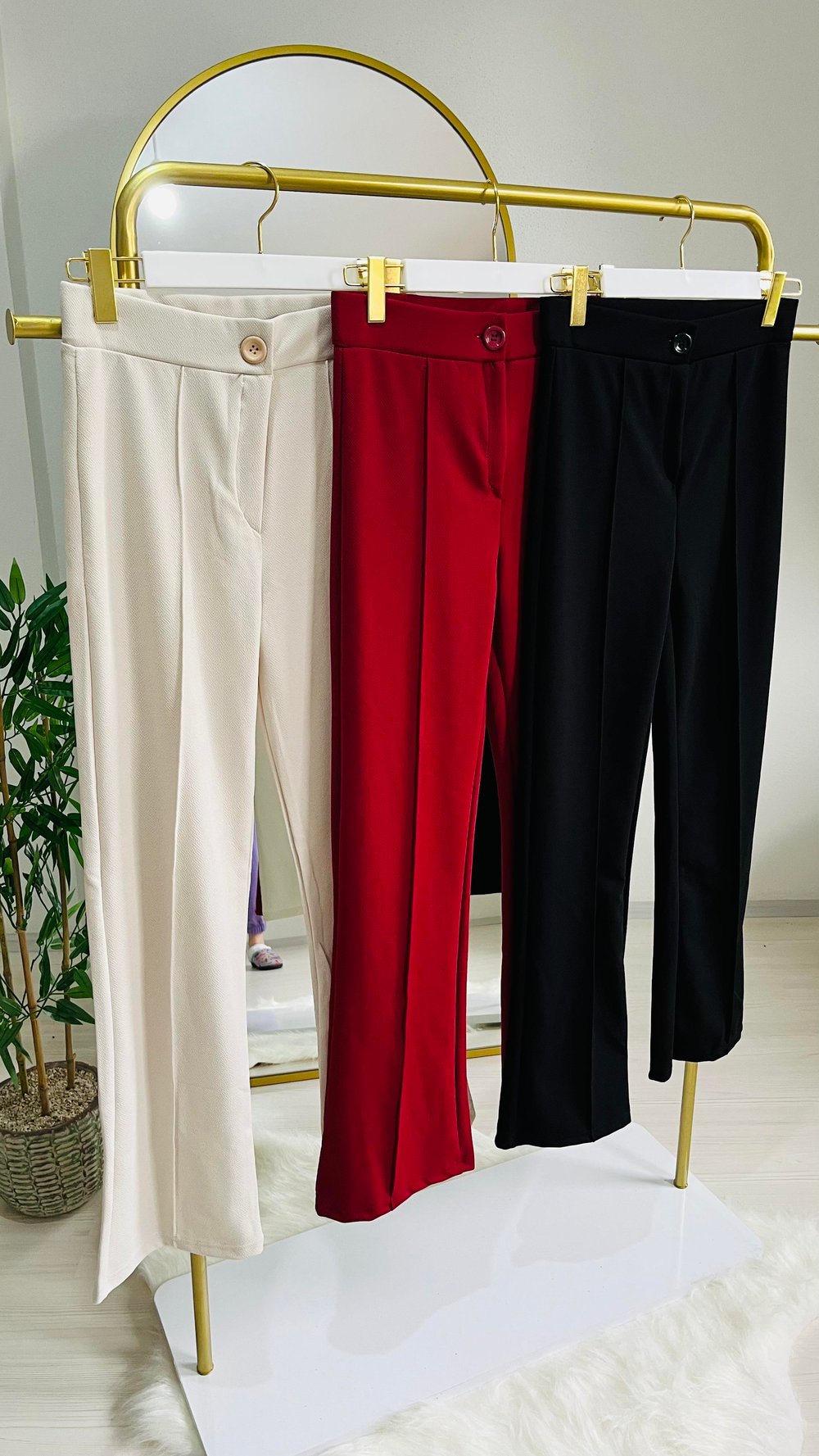 KREM ÇİMALI KREP PANTOLON