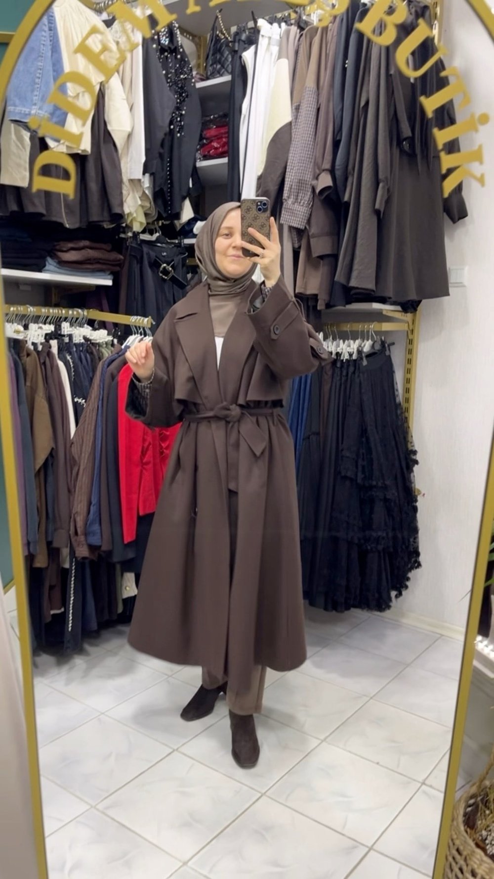 Oversize Astarlı Trençkot-Kahverengi