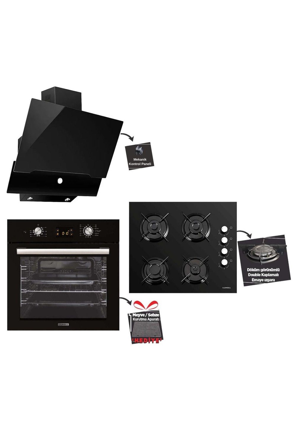 LuxellLuxell Opall Siyah 15 Program Ankastre Set (Da-830-40 Tahdf-B66-Sgf3)