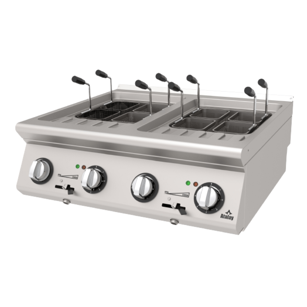 Atalay Seri 730 AMP-873 Makarna Haşlama Makinesi (Elektrikli) | 4+4 Sepet, 10 kW, 380-415 V, Kilitli Boşaltma