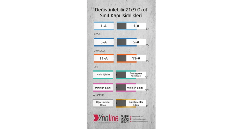 Okullara Özel 10'lu Paket Değiştirilebilir Okul Sınıf Kapı İsimliği İlkokul