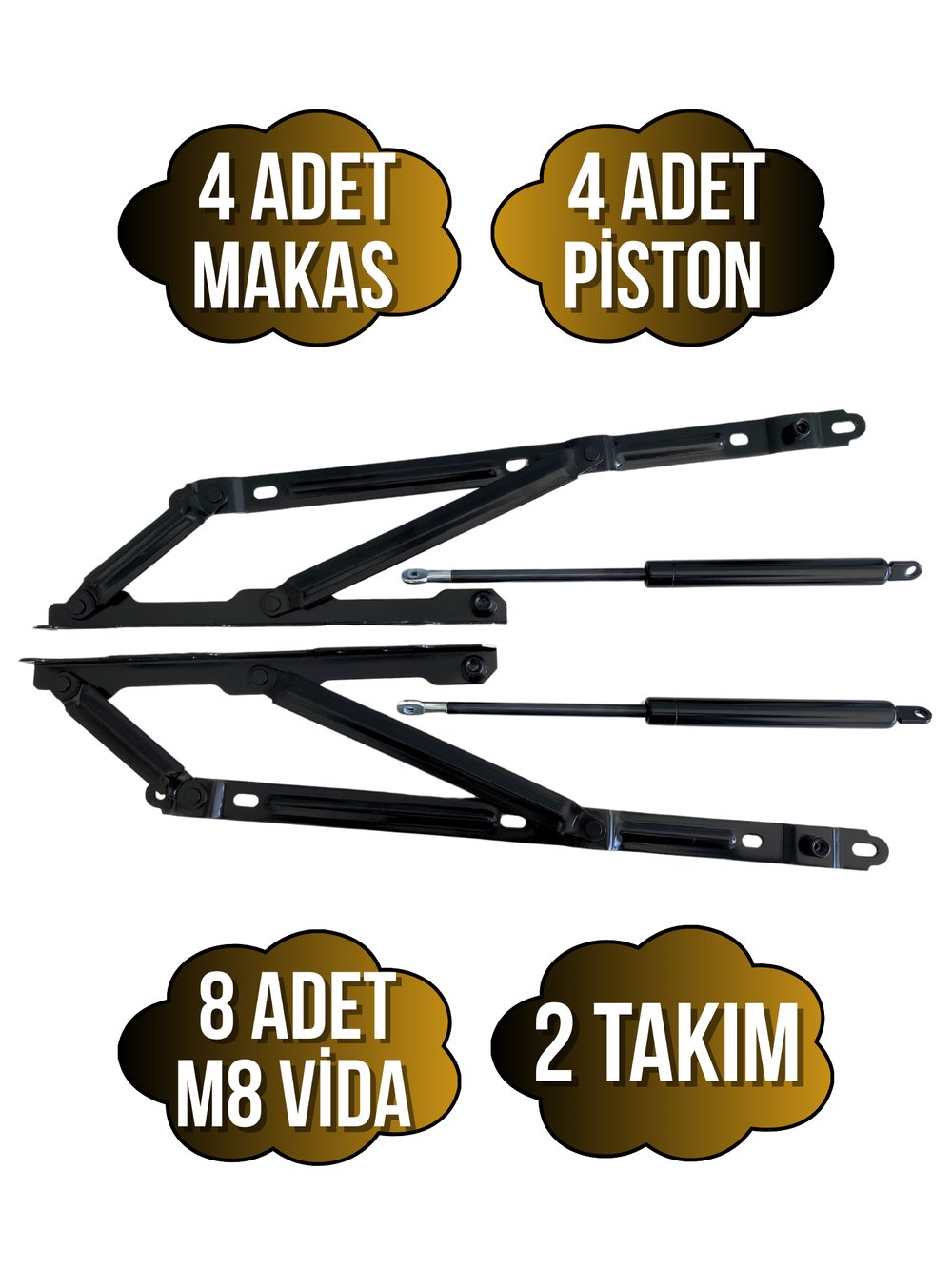 Baza Makası Yatak Baza Menteşesi Açılır Pistonlu Makas(750N PİSTON)(TEK KİŞİLİK)(TAKIM)(SİYAH)