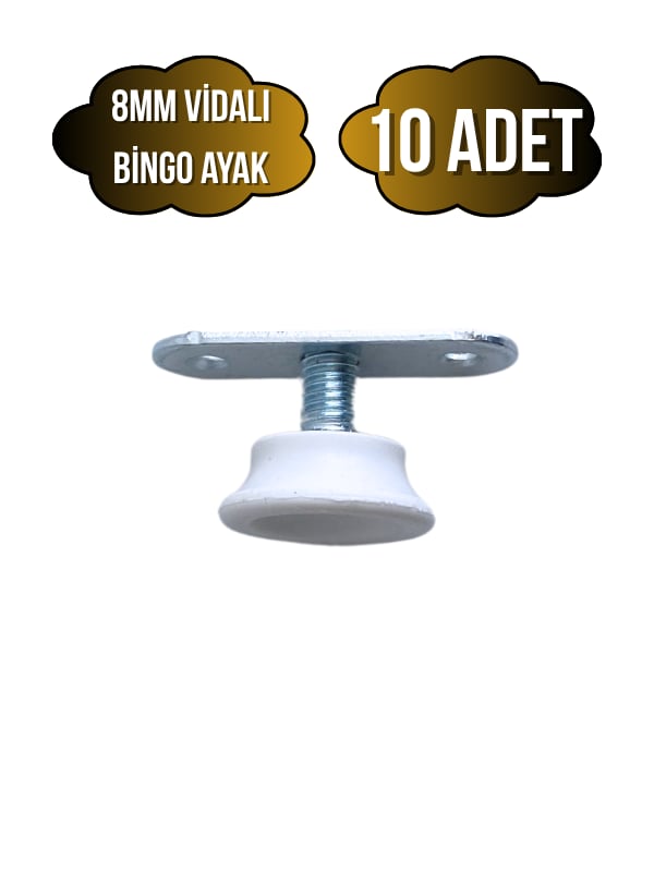 Beyaz Bingo Ayarlanabilir Ayak 8mm Vidalı Masa Ayağı(TAKIM)(EN DÜŞÜK YÜK:13MM EN BÜYÜK YÜK:22MM)