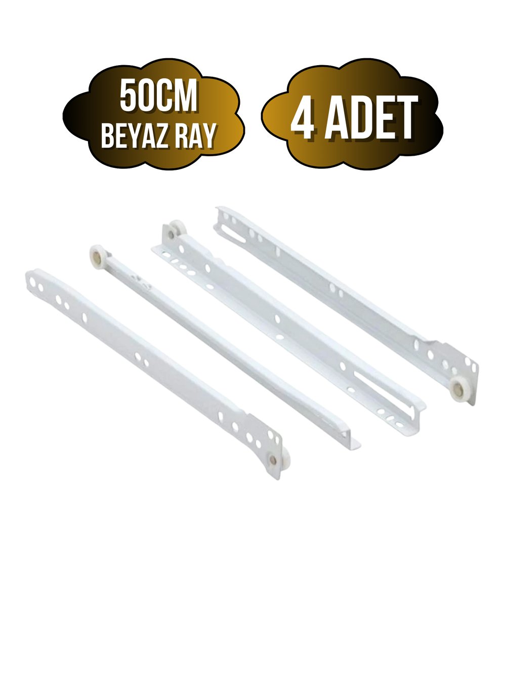 Beyaz Metal Çekmece Rayı Tekerlekli Mobilya Dolap Çekmece Rayı(BEYAZ)(TAKIM)(METAL)