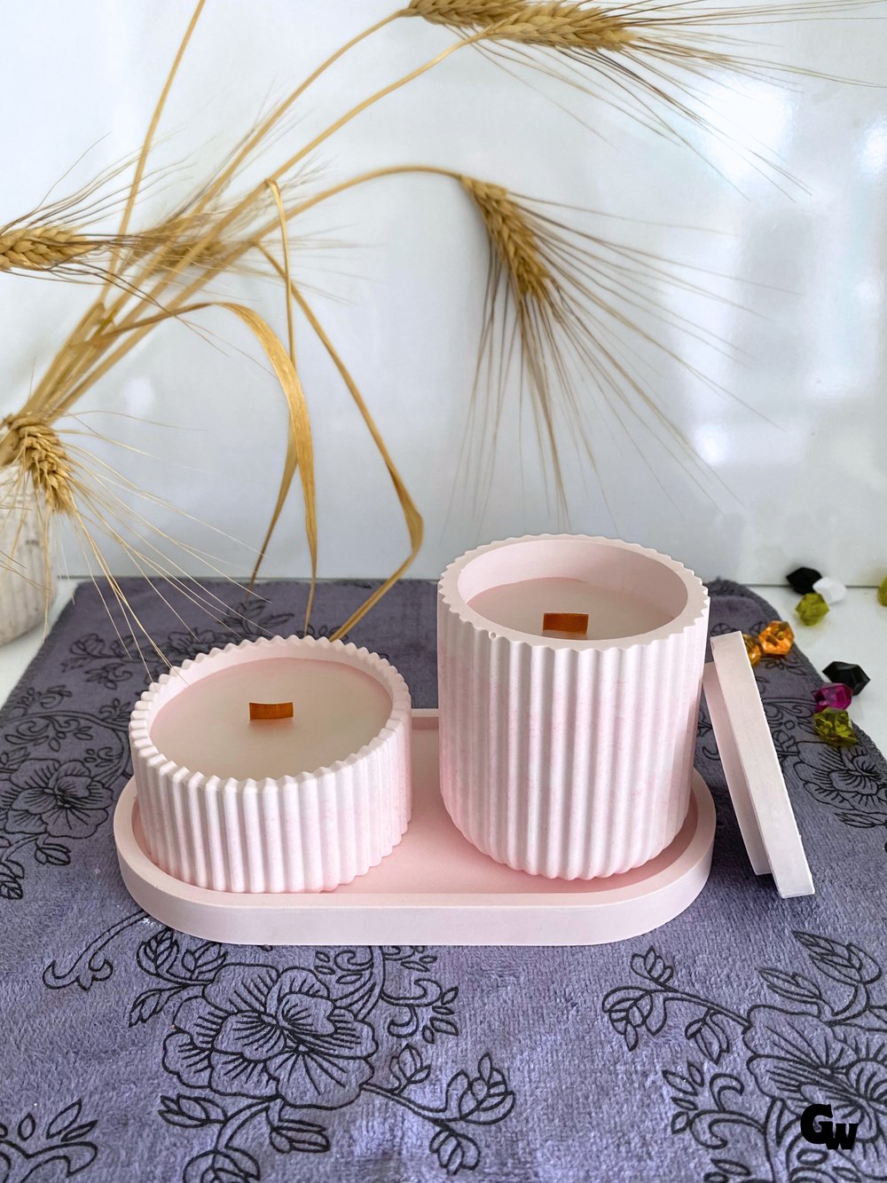 Desenli Desing 3'lü Set Kokulu Mumluk Dekoratif Mum Seti(AÇIK PEMBE)(KOKULU)(4 PARÇA)