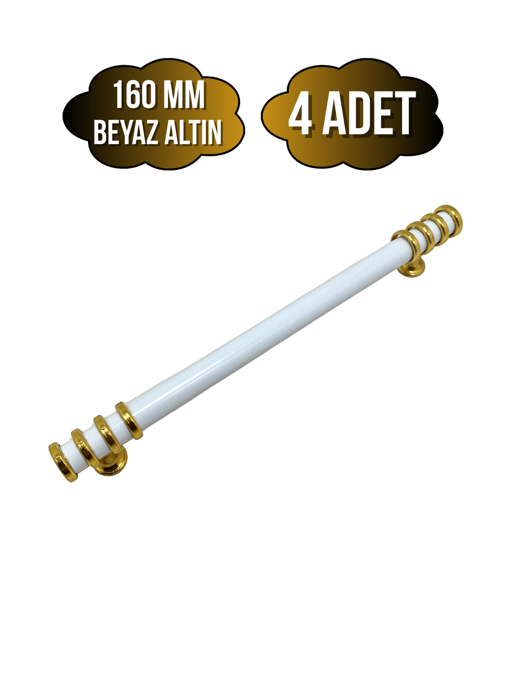 Detay Boru Beyaz Altın Dolap Kulpu Mobilya ve Mutfak Dolap Kulpu(BEYAZ - ALTIN)(160MM)