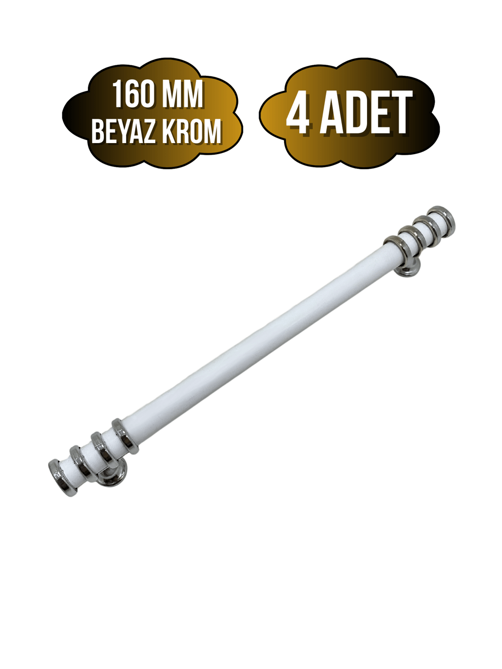 Detay Boru Beyaz Krom Dolap Kulpu Mobilya ve Mutfak Dolap Kulpu(BEYAZ - KROM)(160MM)