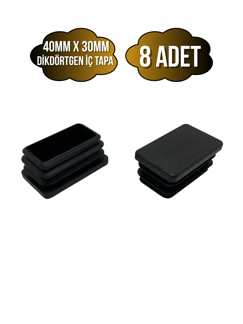 Dikdörtgen Demir Profil İç Tapa Geçme Plastik Ayak Geçme Koruma Plastiği(40MM x 30MM)(SİYAH)