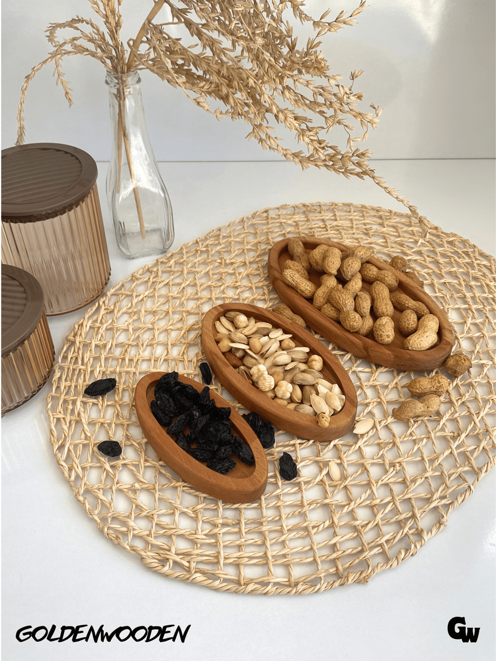 Doğal Ahşap Sunum Tabakları Oval Ahşap Çerez Tabakları(3 PARÇA)(KAYIN/GÜRGEN)