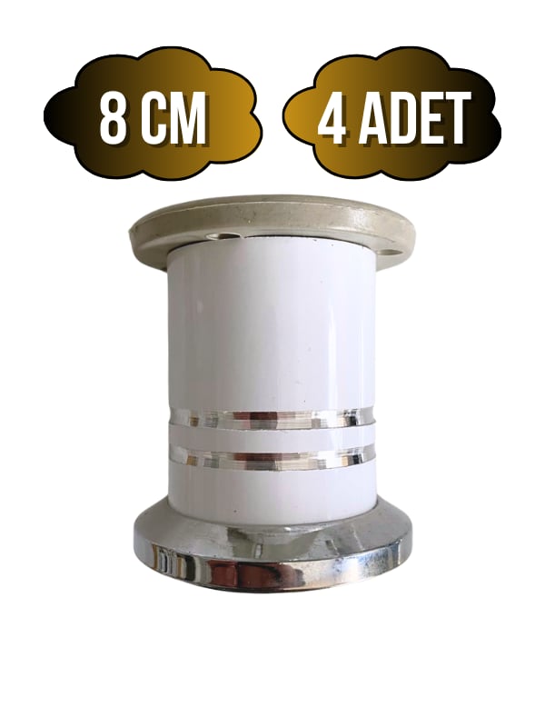 Düz Şeritli 8cm Alüminyum Ayak Mobilya Masa ve Dolap Ayağı(BEYAZ)(8CM)