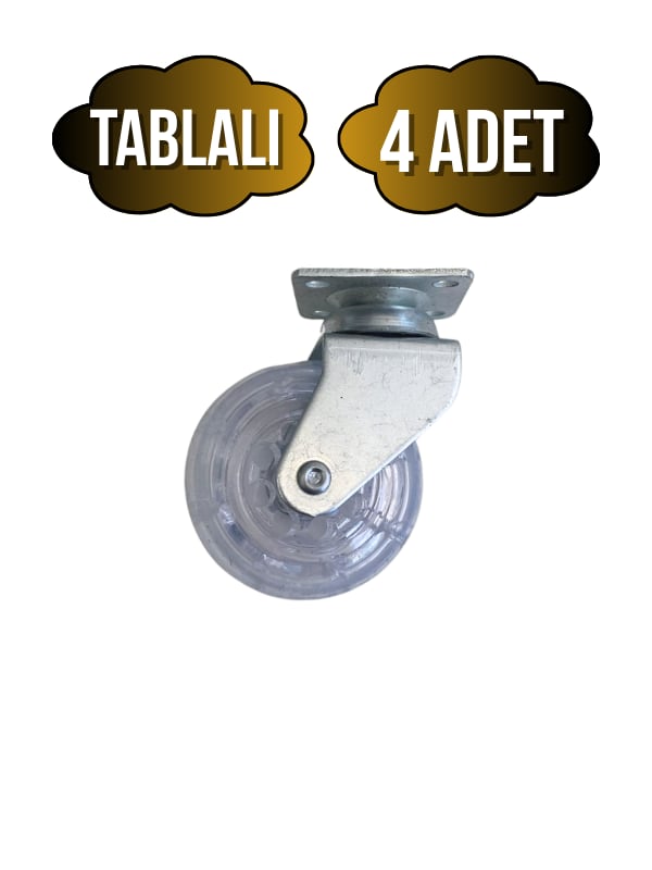 Düz Tabla Şeffaf Lastik Masa Tekeri Sehpa Tekeri(7CM)(METAL)(ŞEFFAF)(50x20MM)