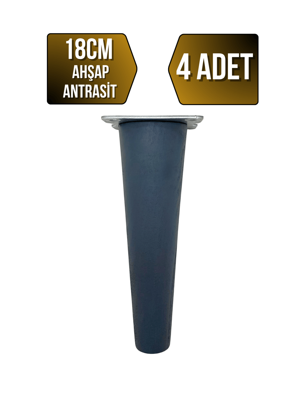 Düz Torna Ahşap Ayak Mobilya Masa ve Dolap Ayağı(ANTRASİT)(KAYIN / GÜRGEN)