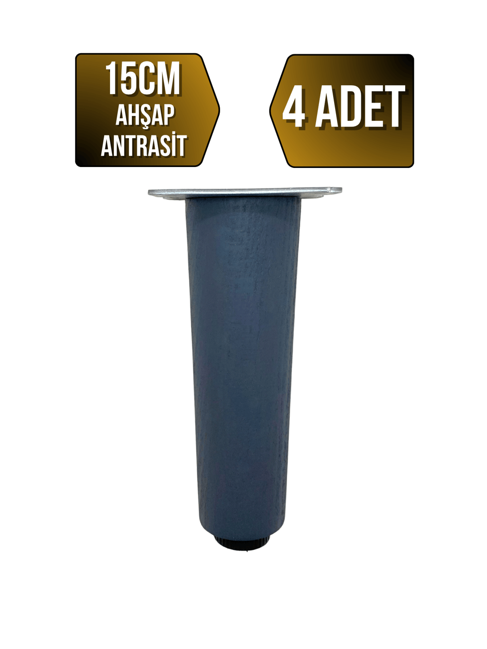 Düz Torna Ayarlı Ahşap Ayak Mobilya Masa ve Dolap Ayağı(ANTRASİT)(KAYIN / GÜRGEN)