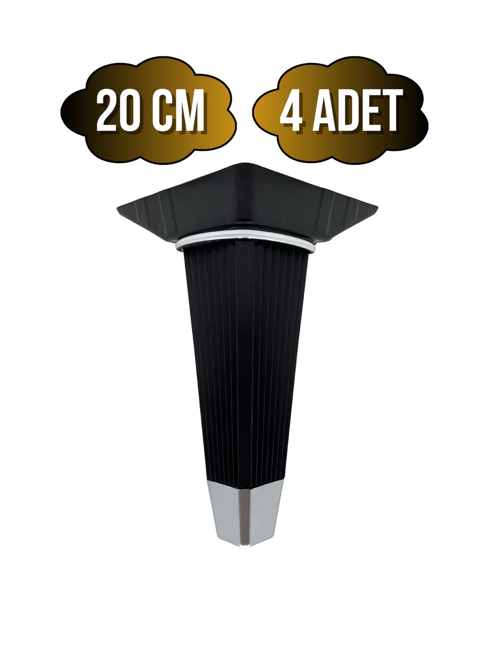 İrem Siyah Krom 20cm Plastik Ayak Mobilya Masa ve Dolap Ayağı(20CM)(SİYAH - KROM)